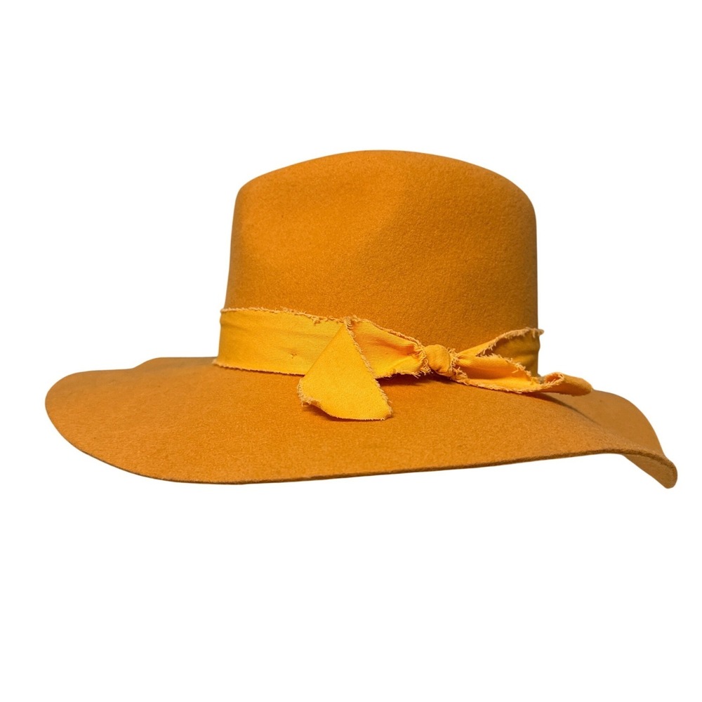 Gigi Pip Monroe Mustard Yellow 100% Australian Wool Fedora Wide Brim Hat 57 S/M